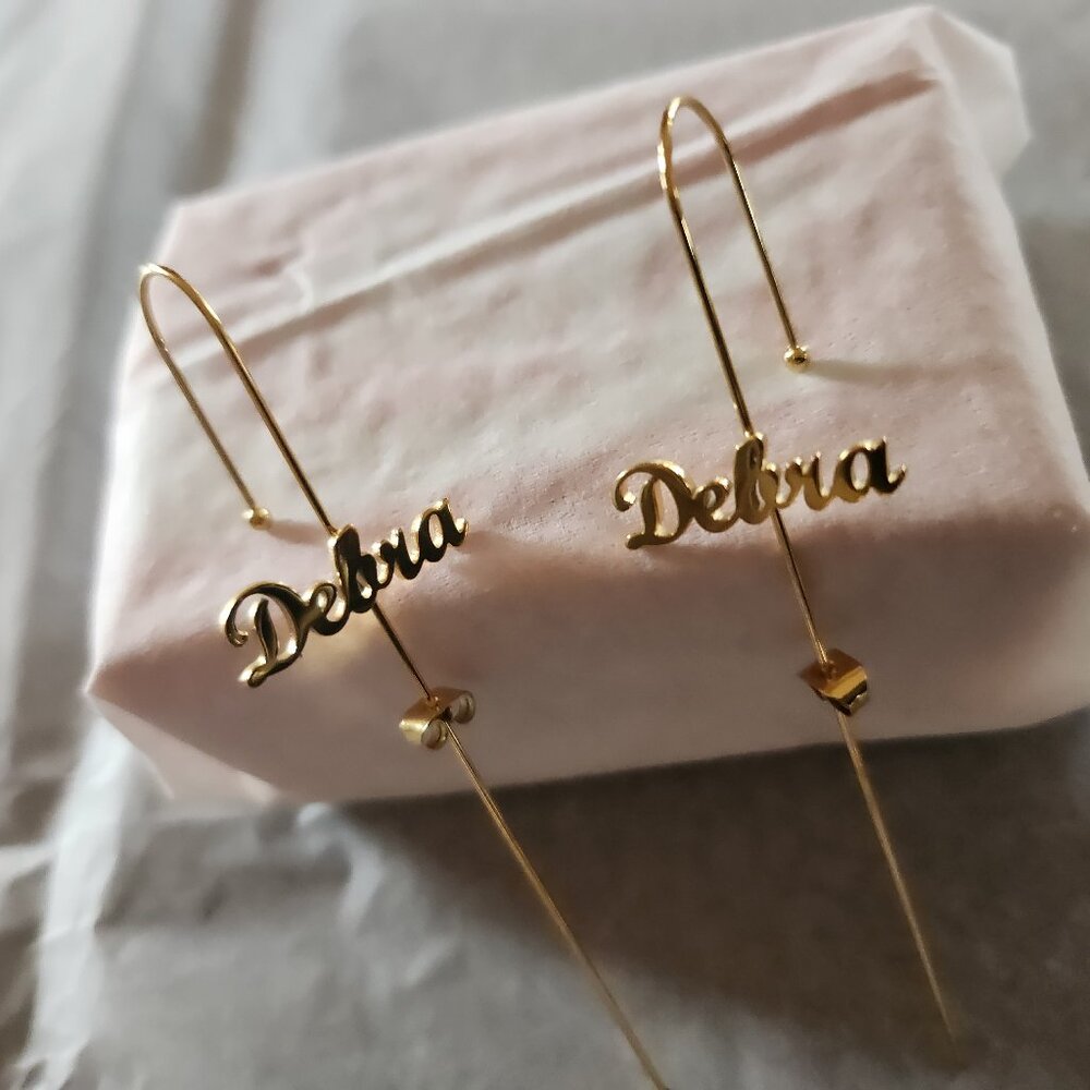 Gold name earrings